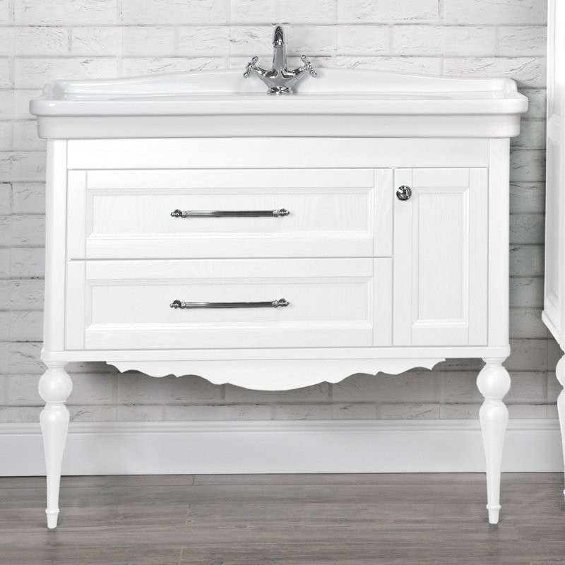 Тумба с раковиной ValenHouse Эстетика 105 АС 100, белая, подвесная, ручки хром, раковина Модерн