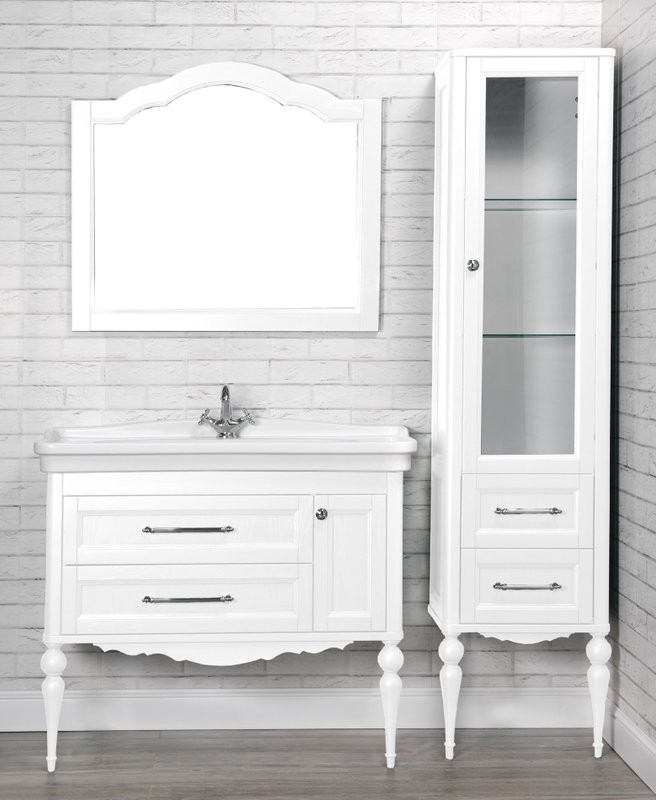 Тумба с раковиной ValenHouse Эстетика 105 АС 100, белая, подвесная, ручки хром, раковина Модерн