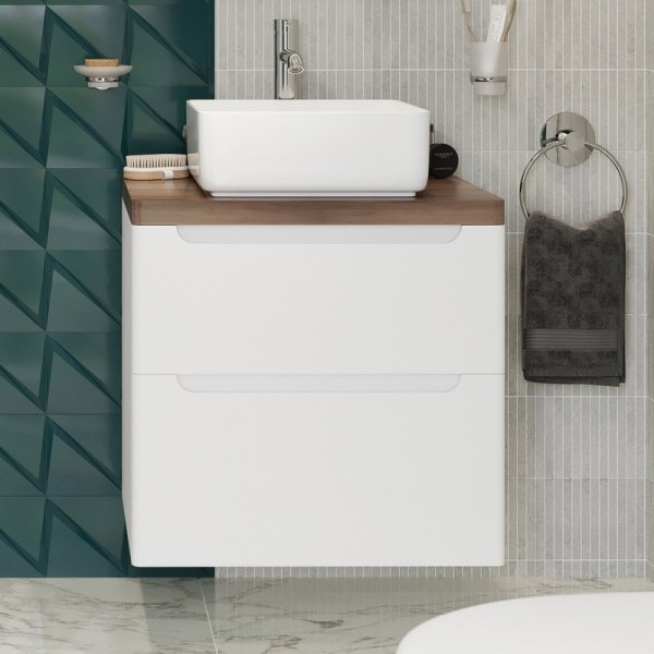 Тумба с раковиной STWORKI Берген 60 белая с темной столешницей, City 1