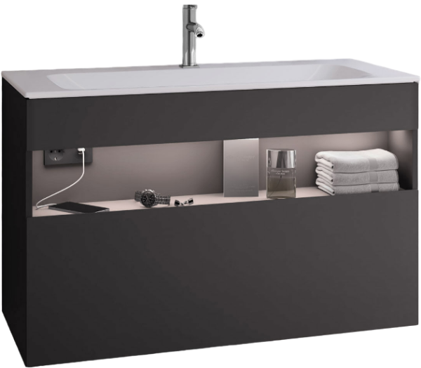 Тумба под раковину Keuco Stageline 32872 100 см, с подсветкой, розеткой и точкой зарядки USB и USB-C, вулканит