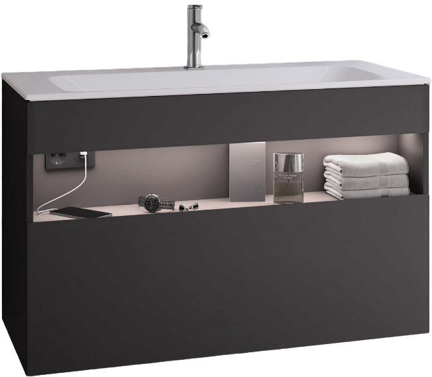 Тумба под раковину Keuco Stageline 32872 100 см, с подсветкой, розеткой и точкой зарядки USB и USB-C, вулканит