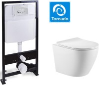 Комплект Унитаз подвесной SantiLine SL-5025 безободковый, с микролифтом, система смыва Tornado + Инсталляция SantiLine SL-01 с кнопкой смыва хром