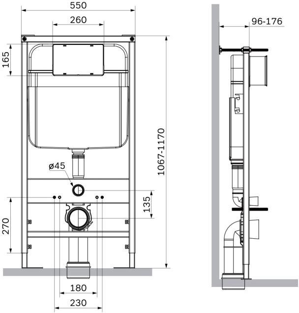 Комплект Унитаз подвесной SantiLine SL-5025 безободковый, с микролифтом, система смыва Tornado + Инсталляция SantiLine SL-01 с кнопкой смыва хром