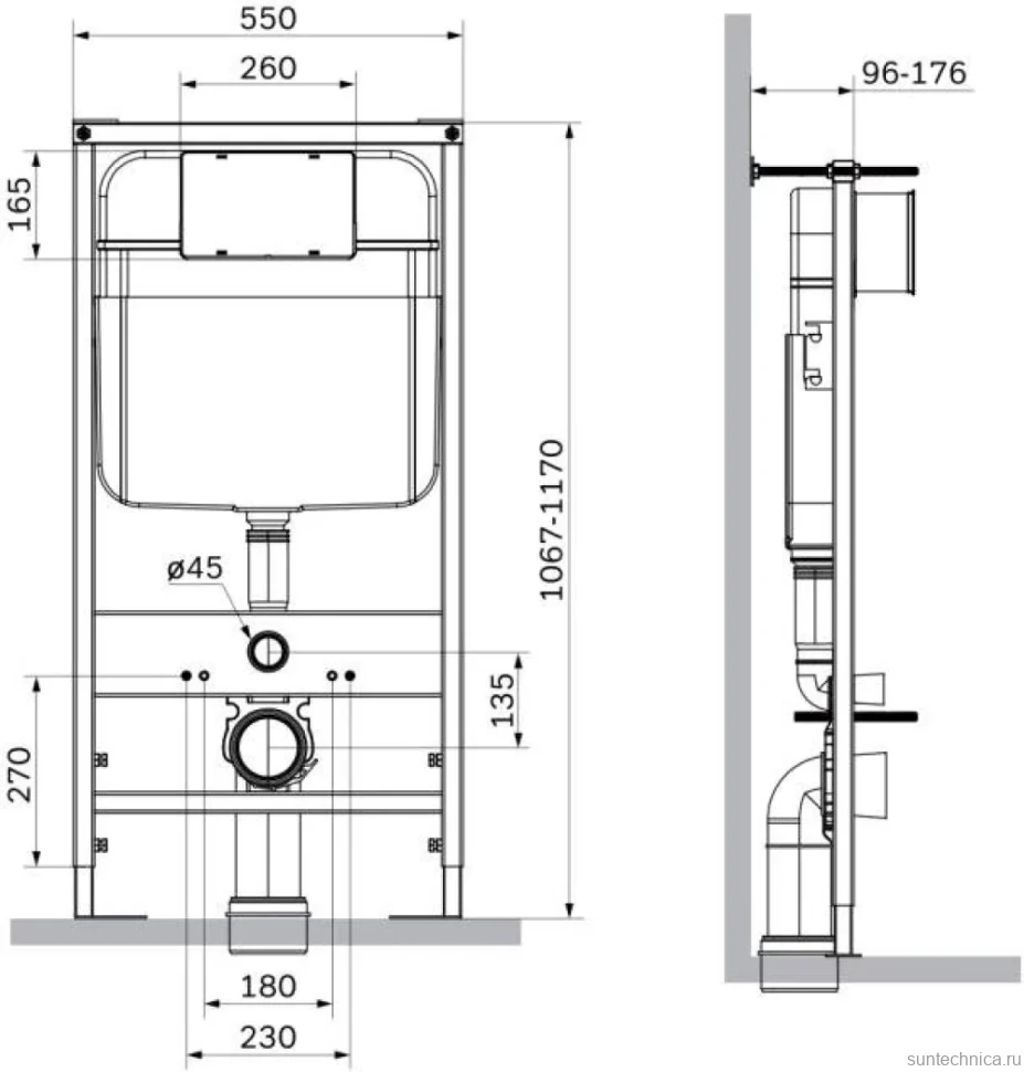 Комплект Унитаз подвесной SantiLine SL-5025 безободковый, с микролифтом, система смыва Tornado + Инсталляция SantiLine SL-01 с кнопкой смыва хром