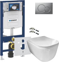 Комплект Унитаз подвесной Ceramicanova New Day CN3005 с микролифтом, безободковый + Крепления Geberit Duofix 111.815.00.1 к стене + Звукоизоляция + Инсталляция UP 320 111.300.00.5 + Кнопка Sigma 01 115.770.JQ.5 лакированная, матовый хром