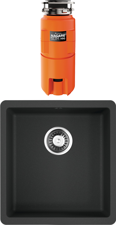 Комплект Мойка Omoikiri Kata 40-U-BL черная + Измельчитель Nagare slim 500