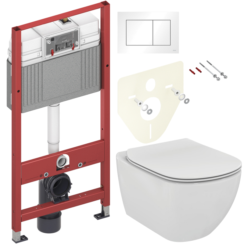 Комплект Унитаз подвесной Ideal Standard Tesi T354601 с микролифтом + Инсталляция TECE Base 9400413 4 в 1 с кнопкой смыва