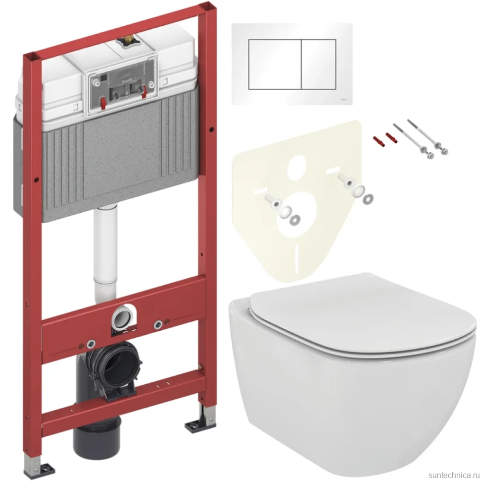 Комплект Унитаз подвесной Ideal Standard Tesi T354601 с микролифтом + Инсталляция TECE Base 9400413 4 в 1 с кнопкой смыва