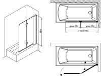 Шторка на ванну Koller Pool Waterfall Line 115х140, стекло прозрачное, R