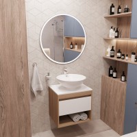 Тумба с раковиной Teymi Ritta 55 дуб эврика, матовая белая, раковина Lina kuppi D40