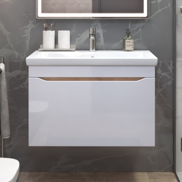 Тумба с раковиной Vigo Grani 80 подвесная, дуб золотой, раковина Como 80