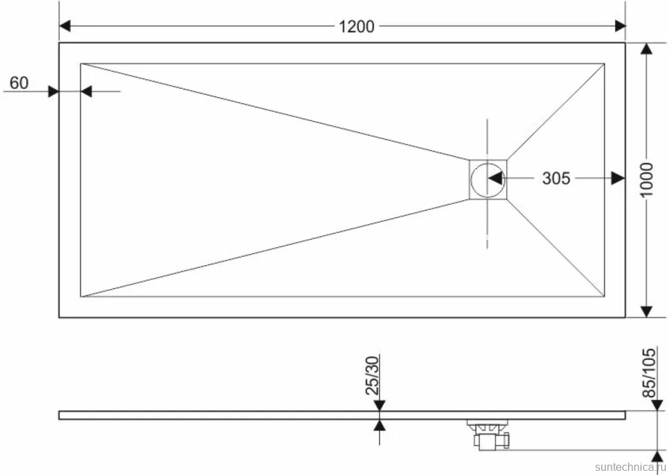 Поддон для душа RGW Stone Tray ST-0120G 100х120 с сифоном