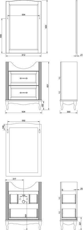 Мебель для ванной комнаты ValenHouse Эллина 65 слоновая кость, 2 ящика, ручки хром