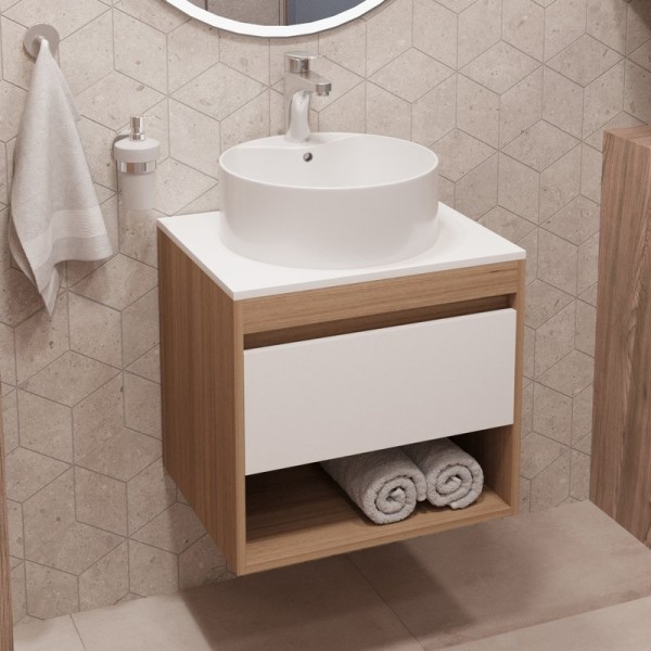 Тумба с раковиной Teymi Ritta 55 дуб эврика, матовая белая, раковина Lina S D40