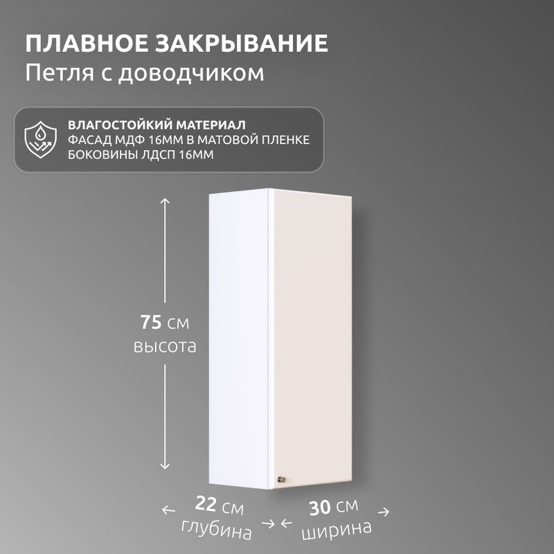 Пенал в ванную комнату навесной La fenice, Spectrum Рондо М 30 арт.201 Универсальный