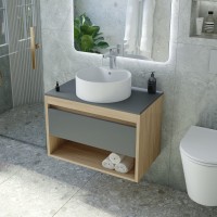 Тумба с раковиной Teymi Ritta 65 дуб эврика, матовый графит, раковина Lina S D40