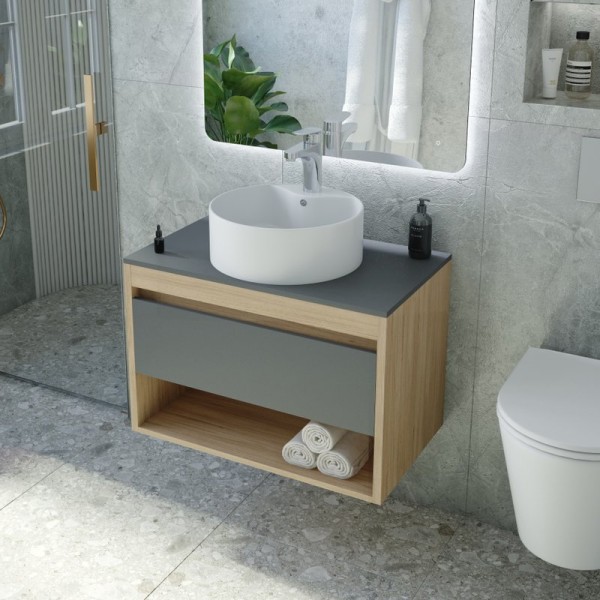 Тумба с раковиной Teymi Ritta 65 дуб эврика, матовый графит, раковина Lina S D40