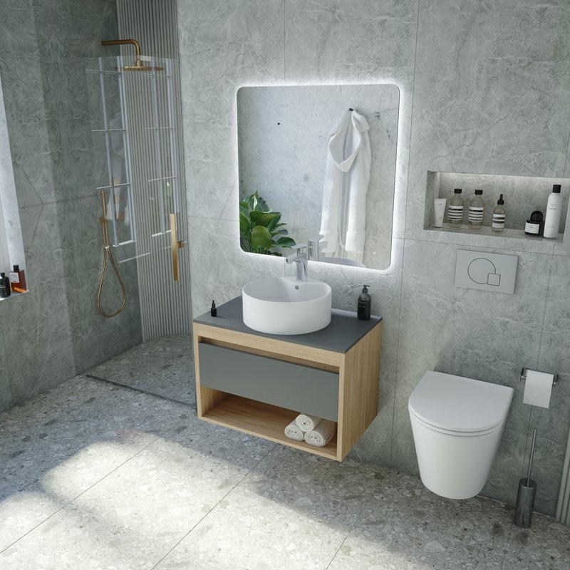 Тумба с раковиной Teymi Ritta 65 дуб эврика, матовый графит, раковина Lina S D40