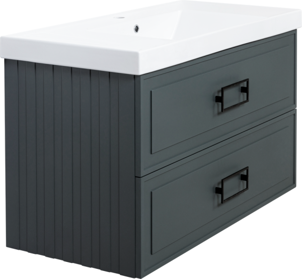 Тумба с раковиной La Fenice Cubo Twin 100 серая, ручки черные