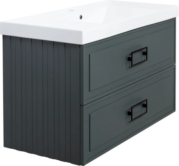 Тумба с раковиной La Fenice Cubo Twin 100 серая, ручки черные