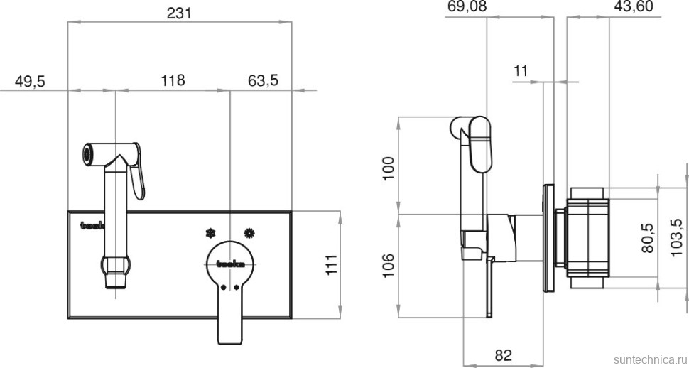 Гигиенический душ Teska Elsa BTK6410W со смесителем, С ВНУТРЕННЕЙ ЧАСТЬЮ, хром