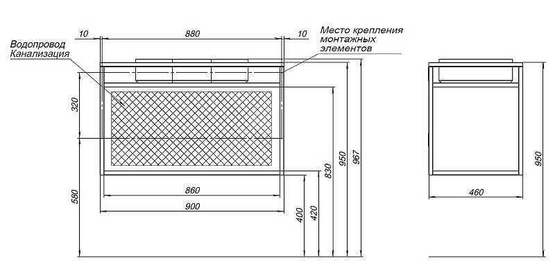 Консоль с раковиной Allen Brau Liberty 90 подвесная, черный браш, столешница мрамор