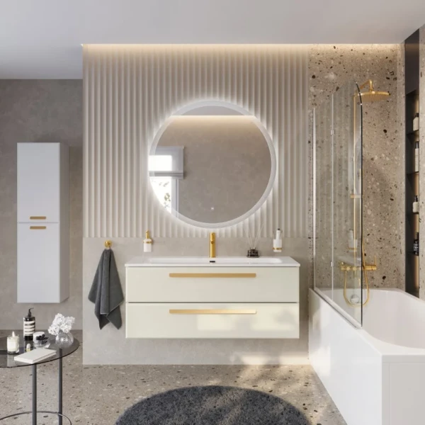 Мебель для ванной комнаты Cezares Eco Cer-N 120 брашированная альпака, раковина Eco 120, ручки сатиновое золото
