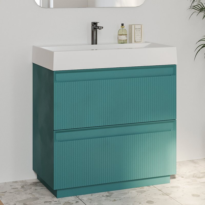 Тумба с раковиной Belux Базель 80 напольная, голубой малахит матовый