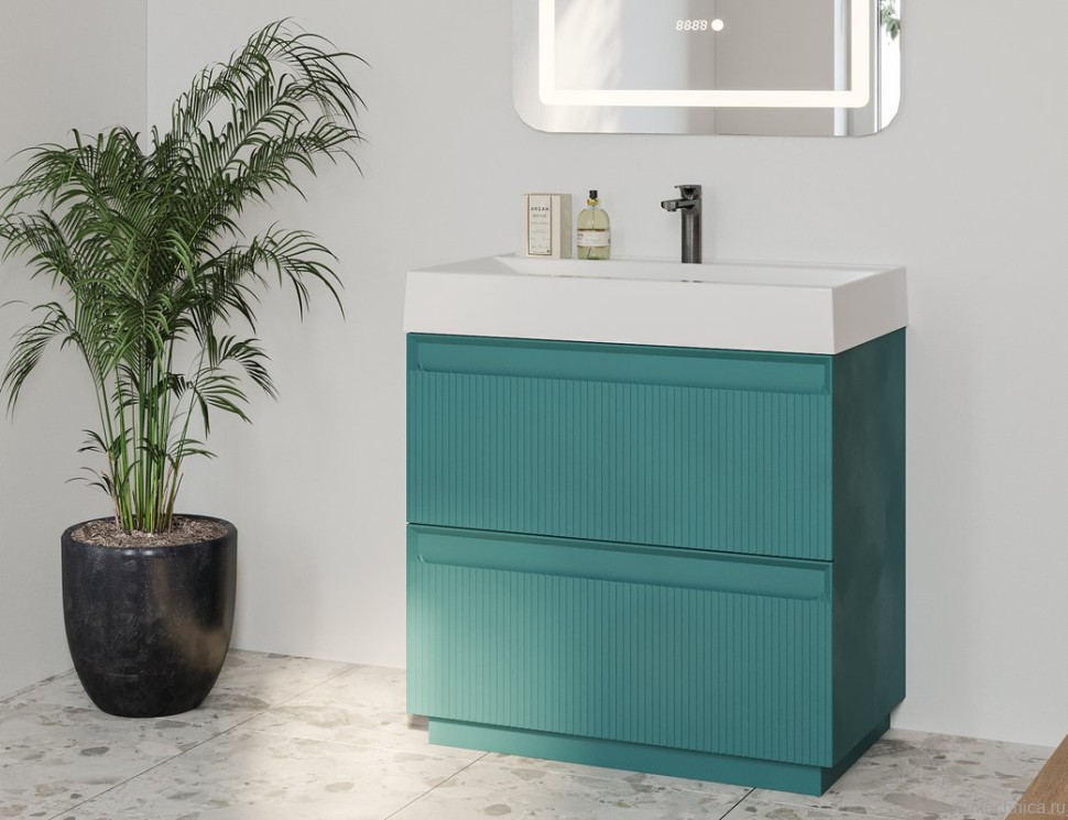 Тумба с раковиной Belux Базель 80 напольная, голубой малахит матовый