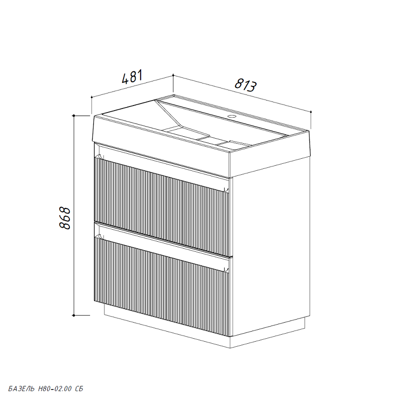 Тумба с раковиной Belux Базель 80 напольная, голубой малахит матовый