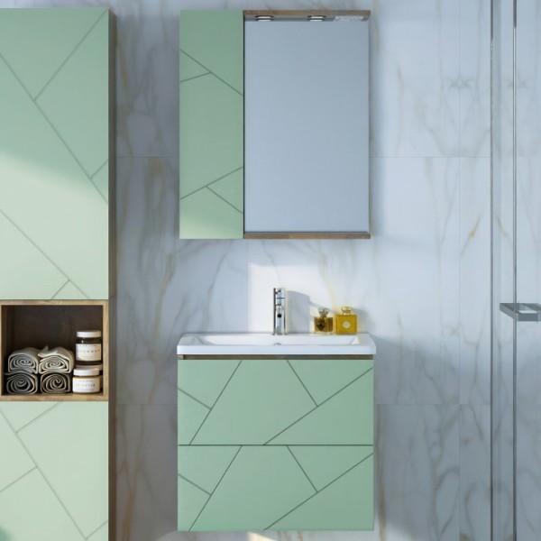 Мебель для ванной комнаты Бриклаер Кристалл 60 фисташка, дуб гранж песочный