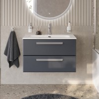 Тумба с раковиной Cezares Eco Cer-N 80 grafito, раковина Eco 80, ручки серые