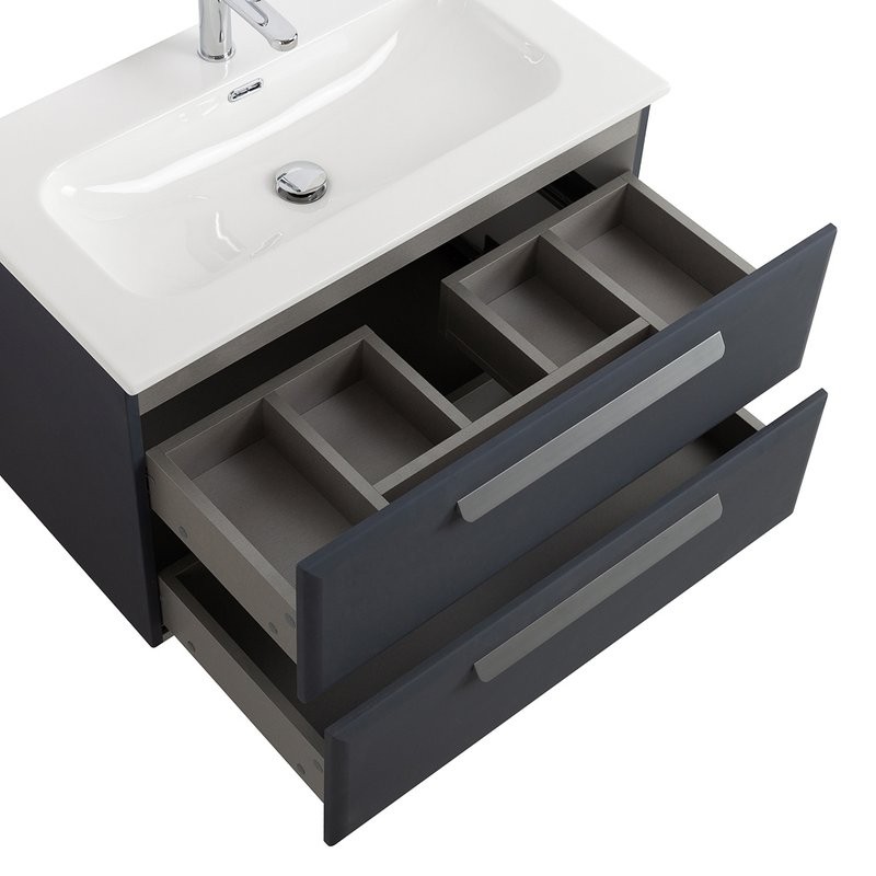 Тумба с раковиной Cezares Eco Cer-N 80 grafito, раковина Eco 80, ручки серые