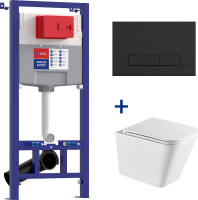 Комплект Lemark Florex 100122424 безободковый, с микролифтом, кнопка смыва матовая черная soft touch