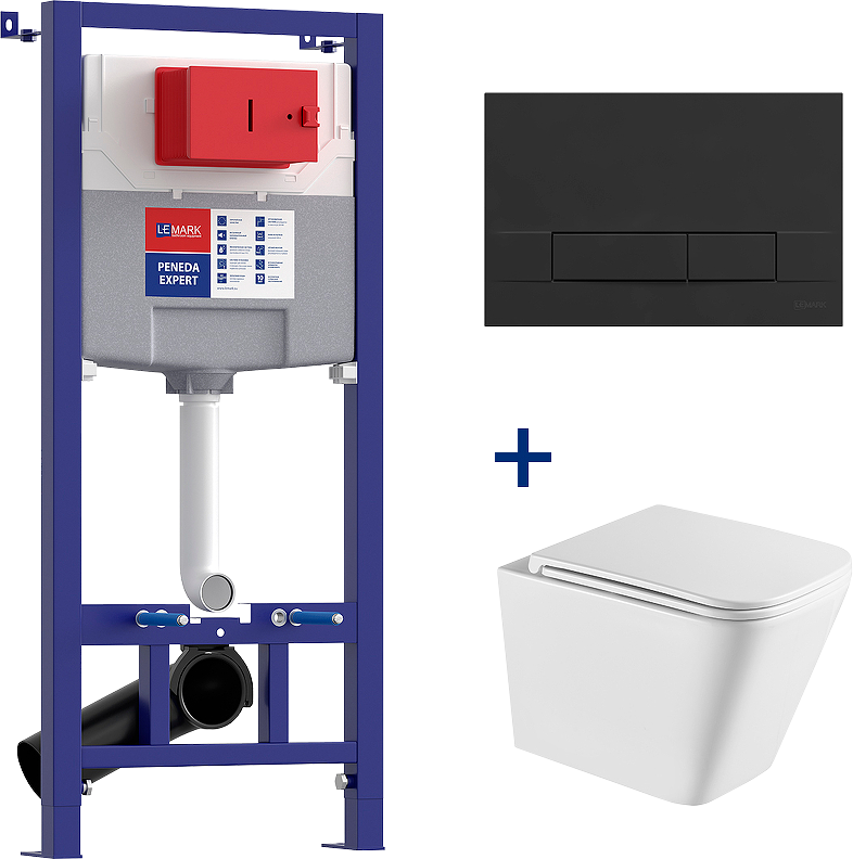 Комплект Lemark Florex 100122424 безободковый, с микролифтом, кнопка смыва матовая черная soft touch
