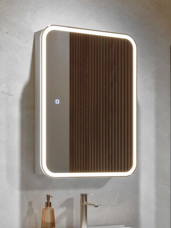 Зеркало-шкаф Alavann Cosmetic Light 50x75 с приближением, с подсветкой, глянцевый белый