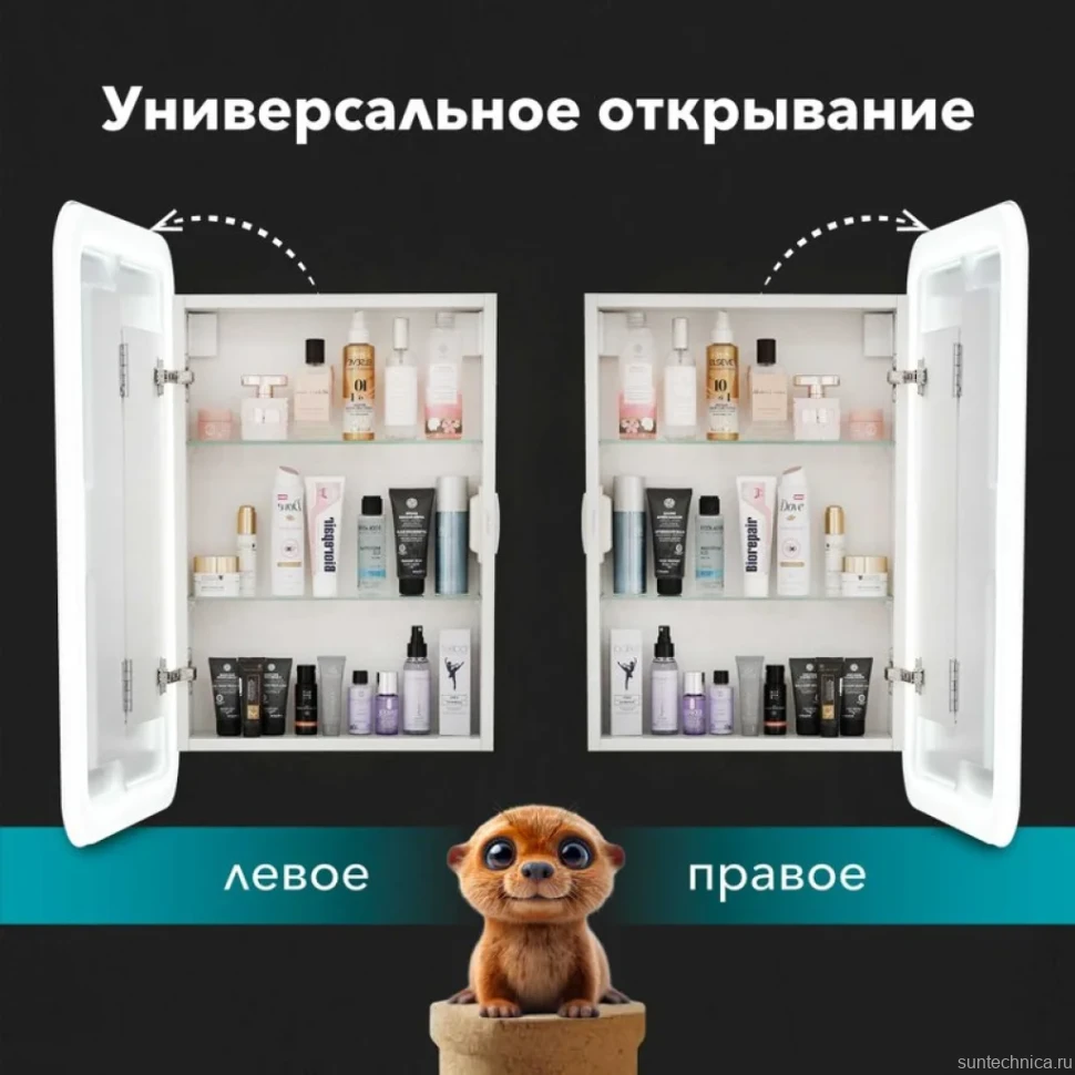 Зеркало-шкаф Alavann Cosmetic Light 50x75 с приближением, с подсветкой, глянцевый белый