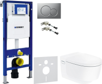 Комплект Умный унитаз Geberit AquaClean Mera Comfort 146.214.11.1 с системой удаления запахов, альпийский белый + Крепления Duofix 111.815.00.1 к стене + Звукоизоляция + Инсталляция UP 320 111.300.00.5 + Кнопка Sigma 01 115.770.JQ.5 лакированная, матовый
