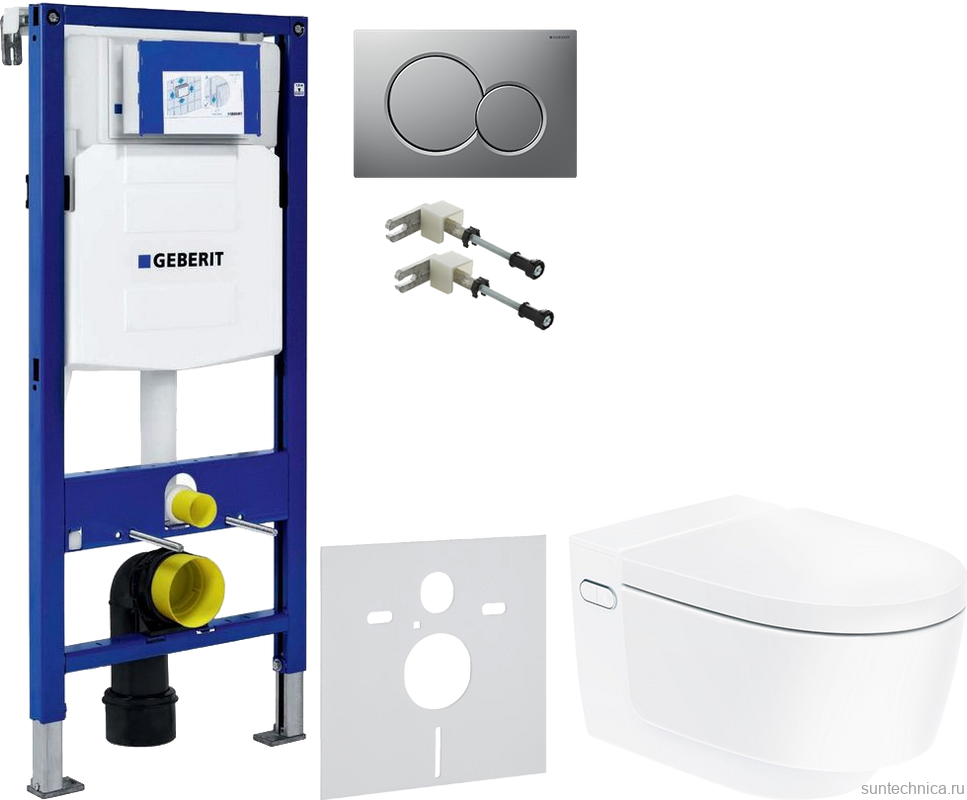 Комплект Умный унитаз Geberit AquaClean Mera Comfort 146.214.11.1 с системой удаления запахов, альпийский белый + Крепления Duofix 111.815.00.1 к стене + Звукоизоляция + Инсталляция UP 320 111.300.00.5 + Кнопка Sigma 01 115.770.JQ.5 лакированная, матовый