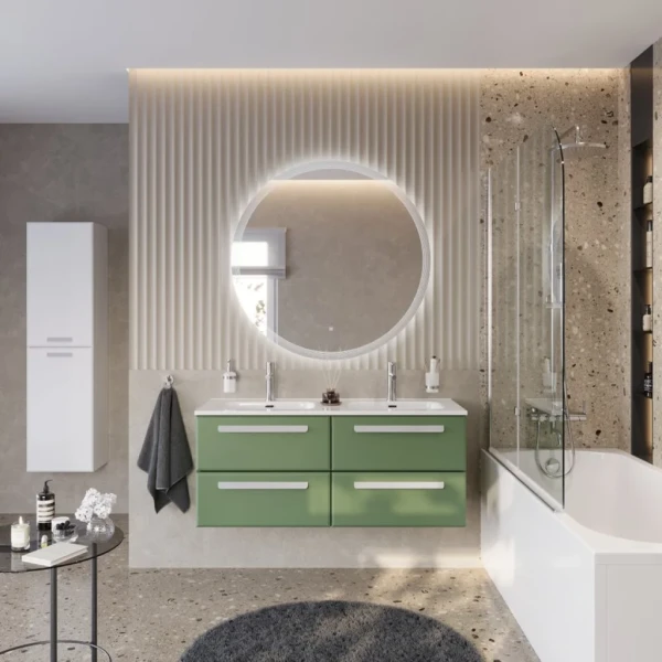Мебель для ванной комнаты Cezares Eco Cer-N 120 4 ящика, фисташковый софт, раковина Duet 120, двойная, ручки сатин