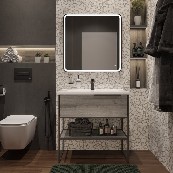 Мебель для ванной комнаты STWORKI Брамминг 85 напольная, дуб шерман серый