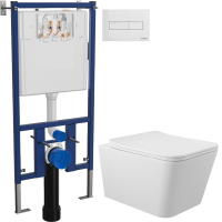 Комплект Унитаз подвесной Aqueduto Macio MAC0120 безободковый, с микролифтом, белый матовый + Инсталляция DIWO + Кнопка 7320 белая