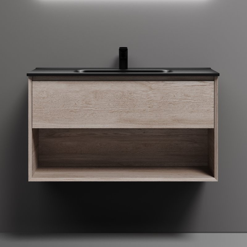 Тумба с раковиной Sancos Marmi 1.0 90 дуб галифакс натуральный, раковина CN7002MB