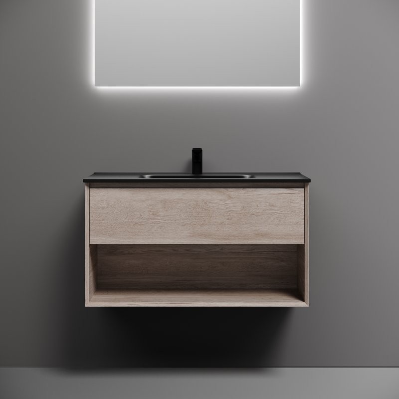 Тумба с раковиной Sancos Marmi 1.0 90 дуб галифакс натуральный, раковина CN7002MB