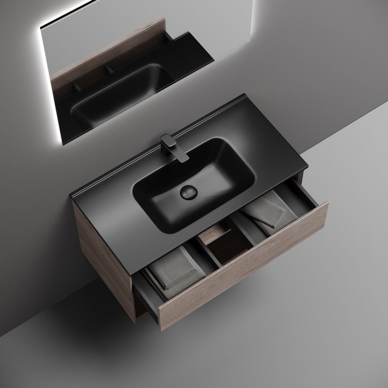 Тумба с раковиной Sancos Marmi 1.0 90 дуб галифакс натуральный, раковина CN7002MB