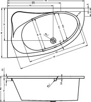 Акриловая ванна Riho Lyra R 140x90 см, угловая, правая, пристенная, белая, асимметричная, с каркасом, со сливом-переливом