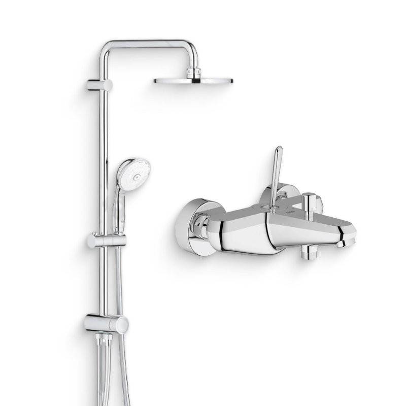 Душевой комплект Смеситель Grohe Eurodisc Joy 23431000 + Стойка New Tempesta Rustic 27399002