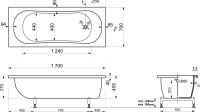 Ванна из искусственного камня Эстет Лаура 170x70 см, правая, пристенная, на ножках