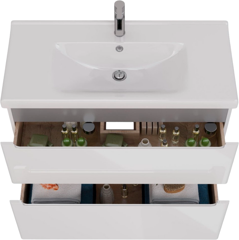 Тумба под раковину Lemark Buno 100 белая глянцевая, 2 ящика