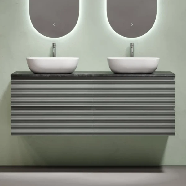 Тумба с раковиной Sancos Folk 140 ergraut soft, столешница черный мрамор TT140A1X, раковина CN6009